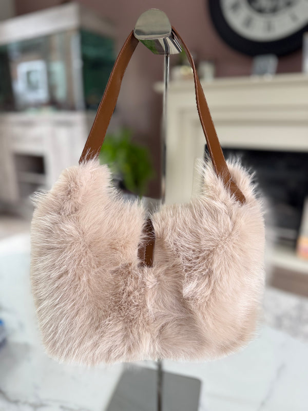 Faux Fur Shoulder Bag Soft Beige
