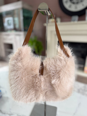 Faux Fur Shoulder Bag Soft Beige