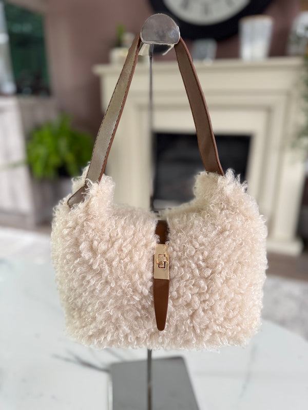 Teddy Faux Fur Shoulder Bag Cream