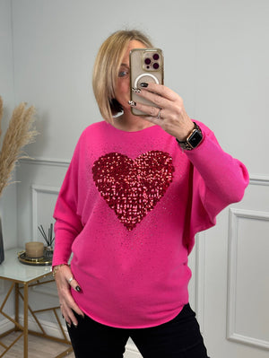 Heart Burst Sequin Jumper 8-16 Fucshia - Susie's Boutique