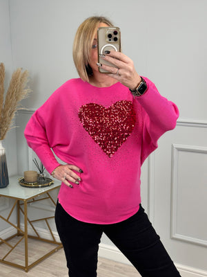 Heart Burst Sequin Jumper 8-16 Fucshia - Susie's Boutique
