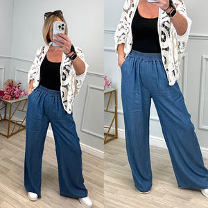 Alana Chambray Wide-Leg Trousers 8-16 Mid Wash