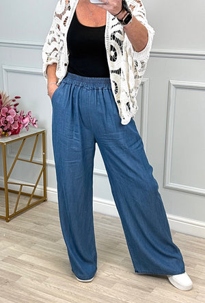 Alana Chambray Wide-Leg Trousers 8-16 Mid Wash