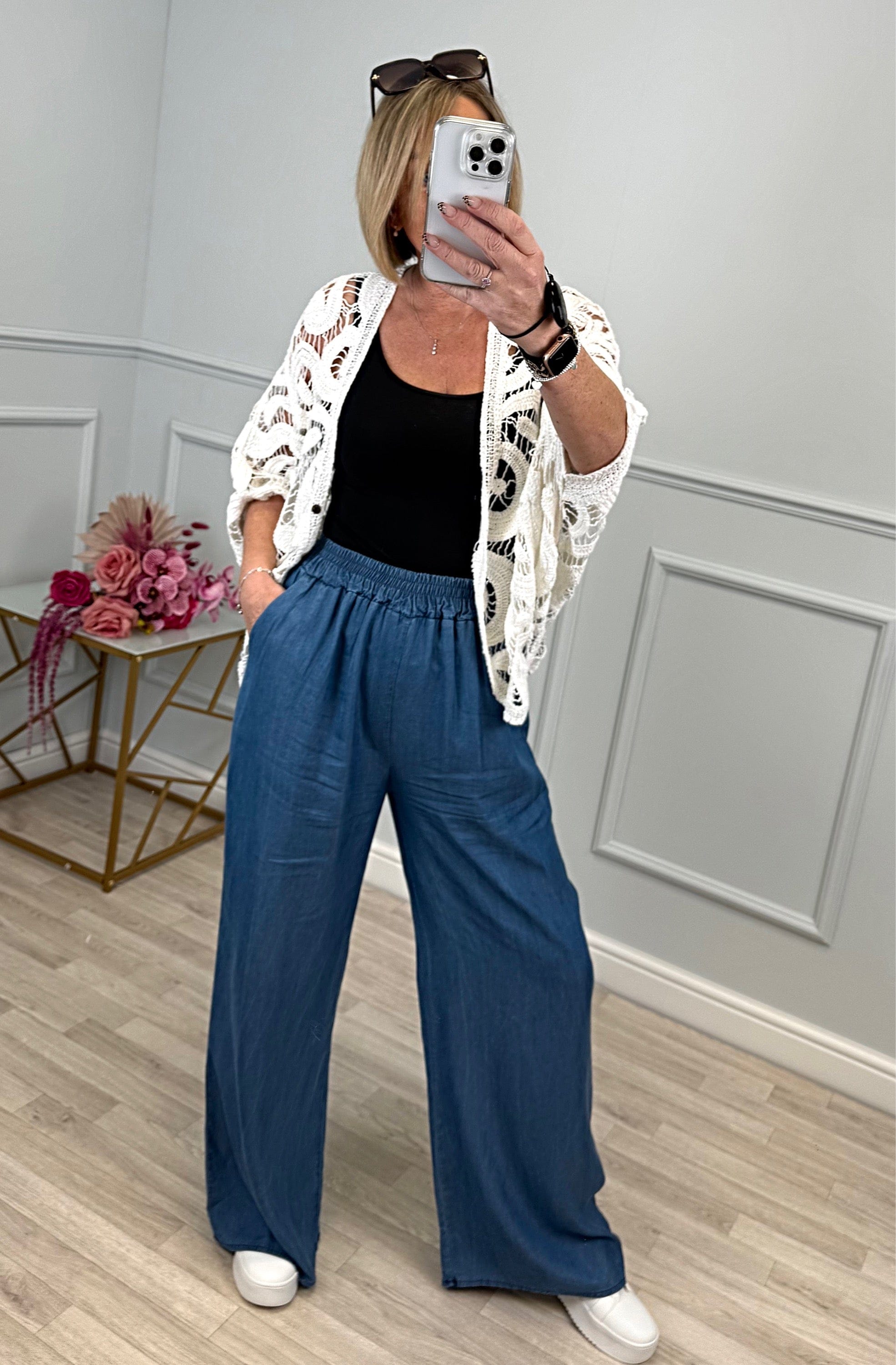 Alana Chambray Wide-Leg Trousers 8-16 Mid Wash
