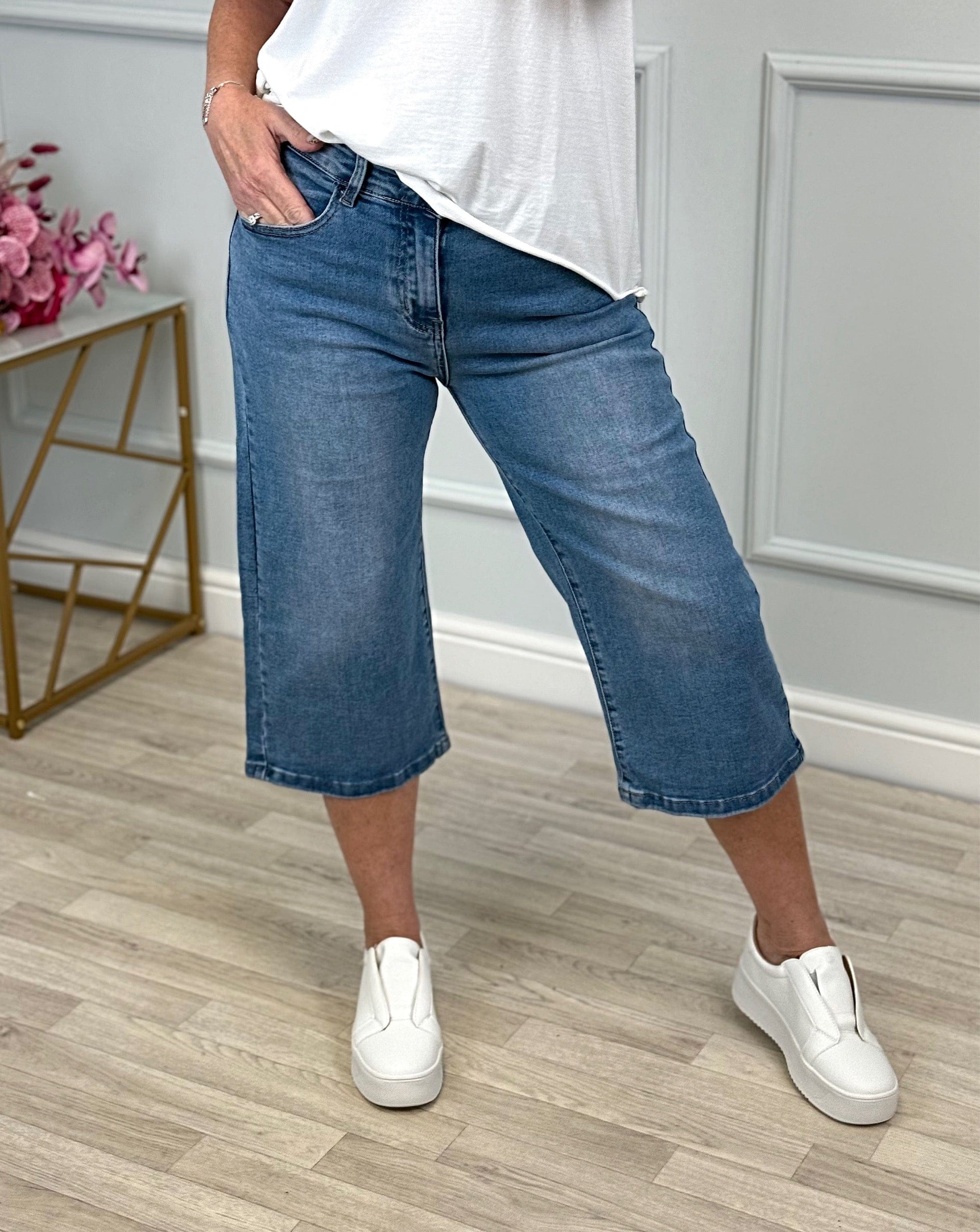 Rosa Culotte Jorts Wide-Leg Cropped Denim (Sizes 10-20)