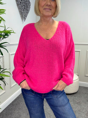 Harper Soft Knit V-Neck Jumper 10-18 Fuchsia