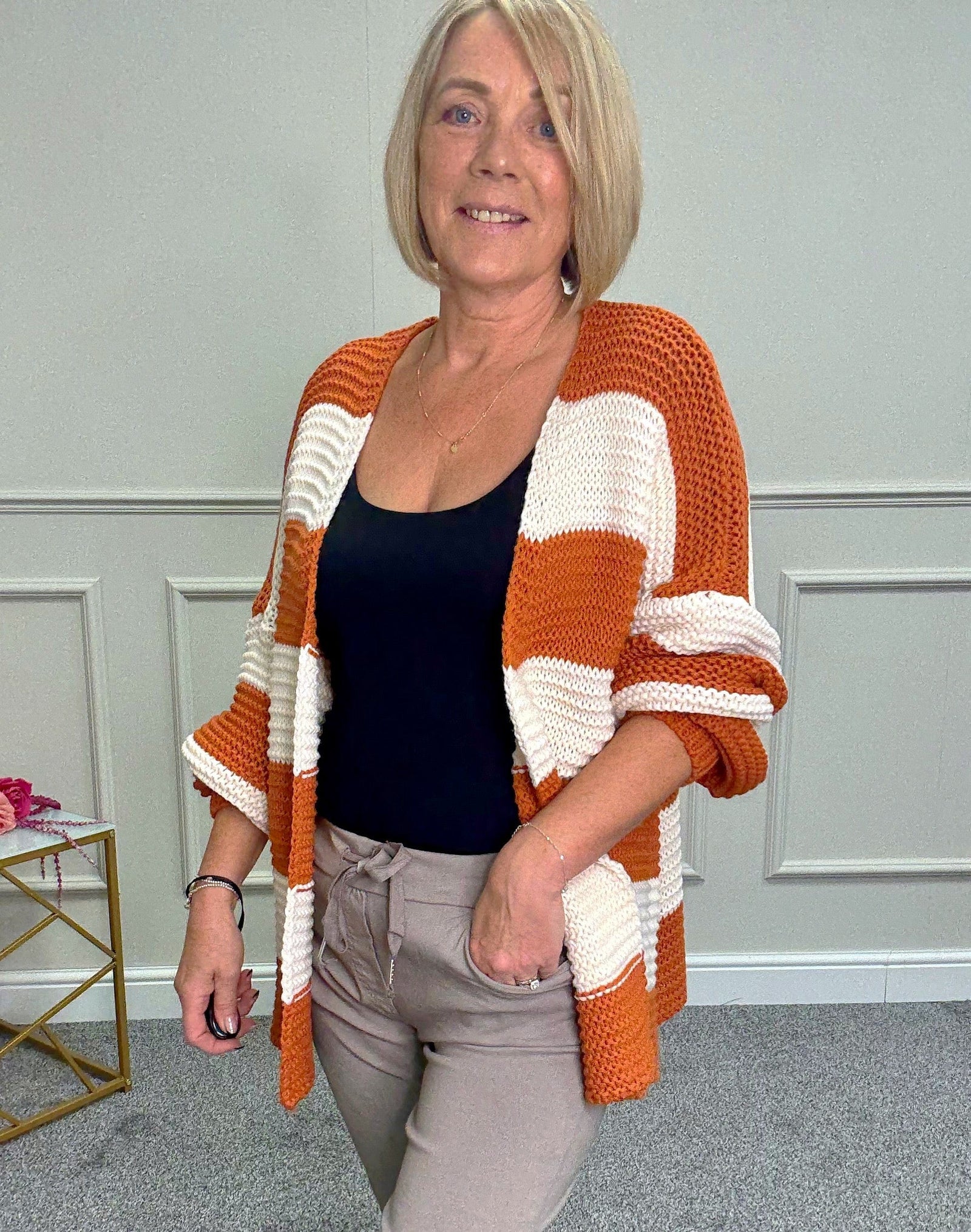 The Marlowe Stripe Cardigan 10-20 Rust & Cream