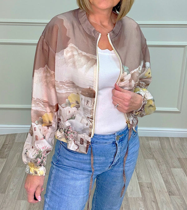Nyla Sheer Printed Bomber Jacket 8-16 Santorini Mocha