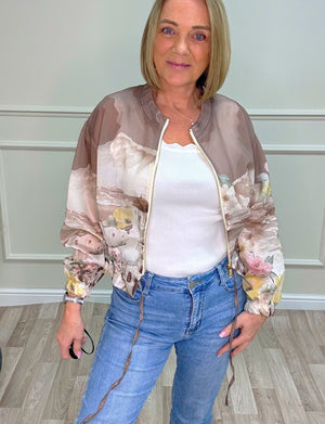 Nyla Sheer Printed Bomber Jacket 8-16 Santorini Mocha