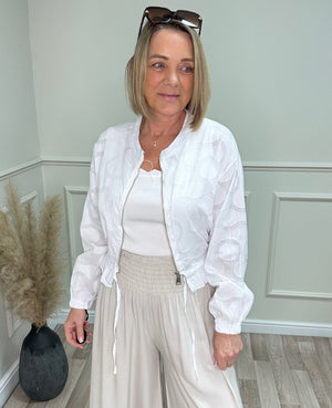 Nyla Textured Cotton Bomber Jacket 8-16 White