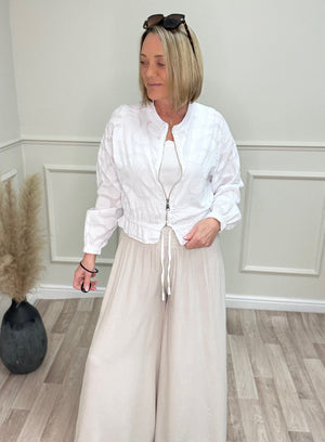 Nyla Textured Cotton Bomber Jacket 8-16 White