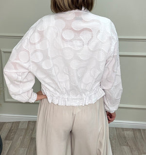 Nyla Textured Cotton Bomber Jacket 8-16 White