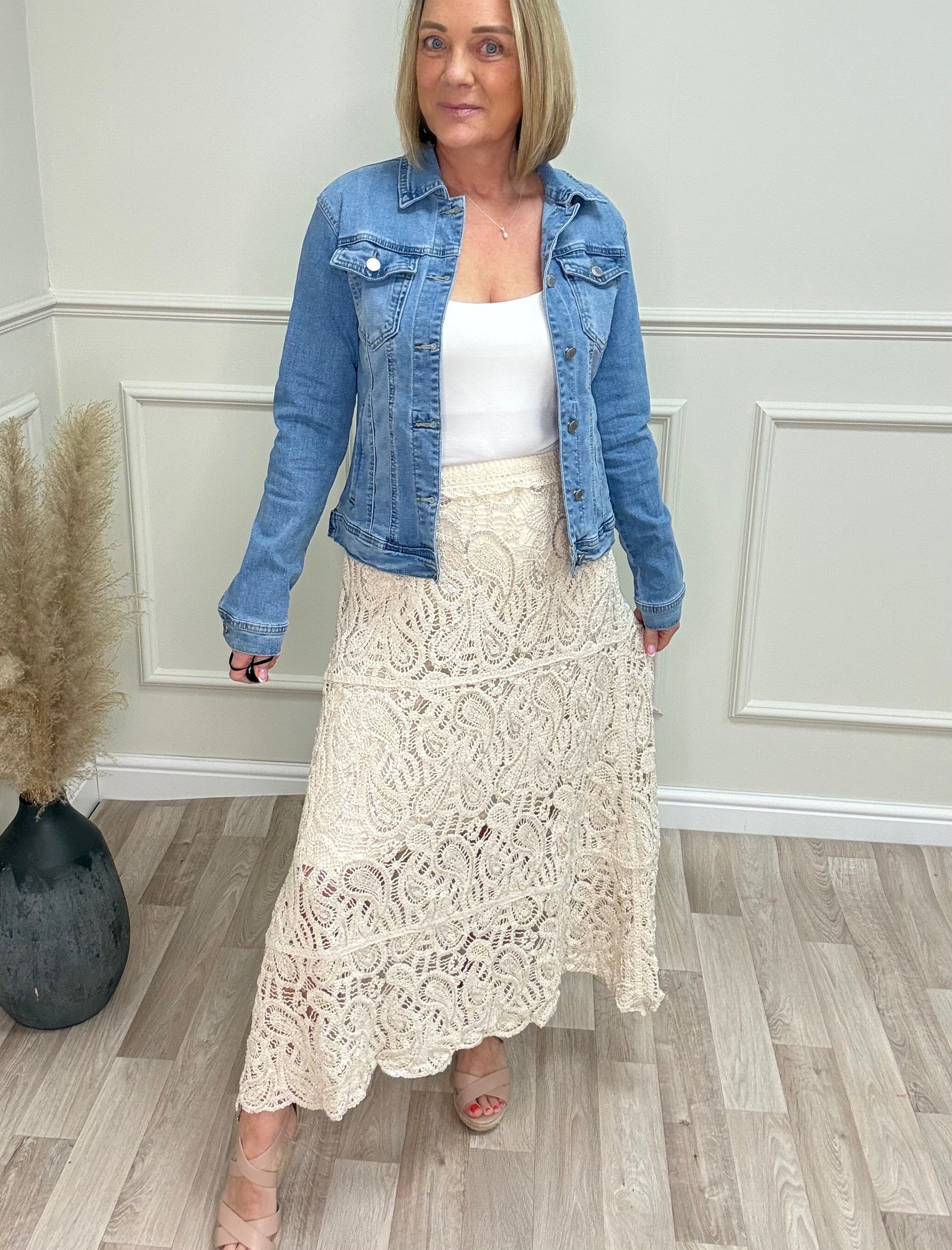 Zaria Crochet Lace Sequin Skirt 8-16