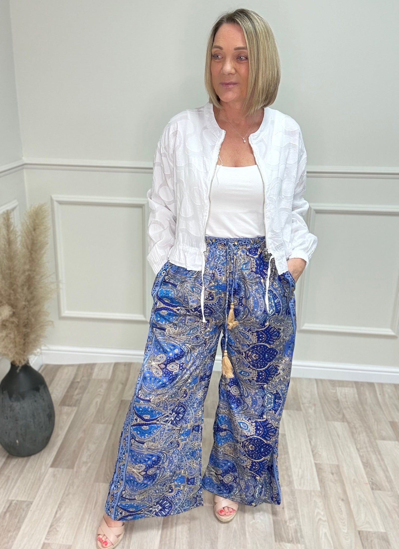 Mila Paisley Wide-Leg Tassel Trousers 8-16 Blue