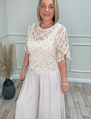 Alora Crochet Lace Sequin Top 8-16