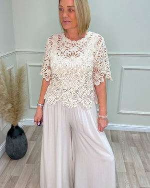 Alora Crochet Lace Sequin Top 8-16