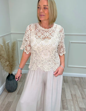 Alora Crochet Lace Sequin Top 8-16