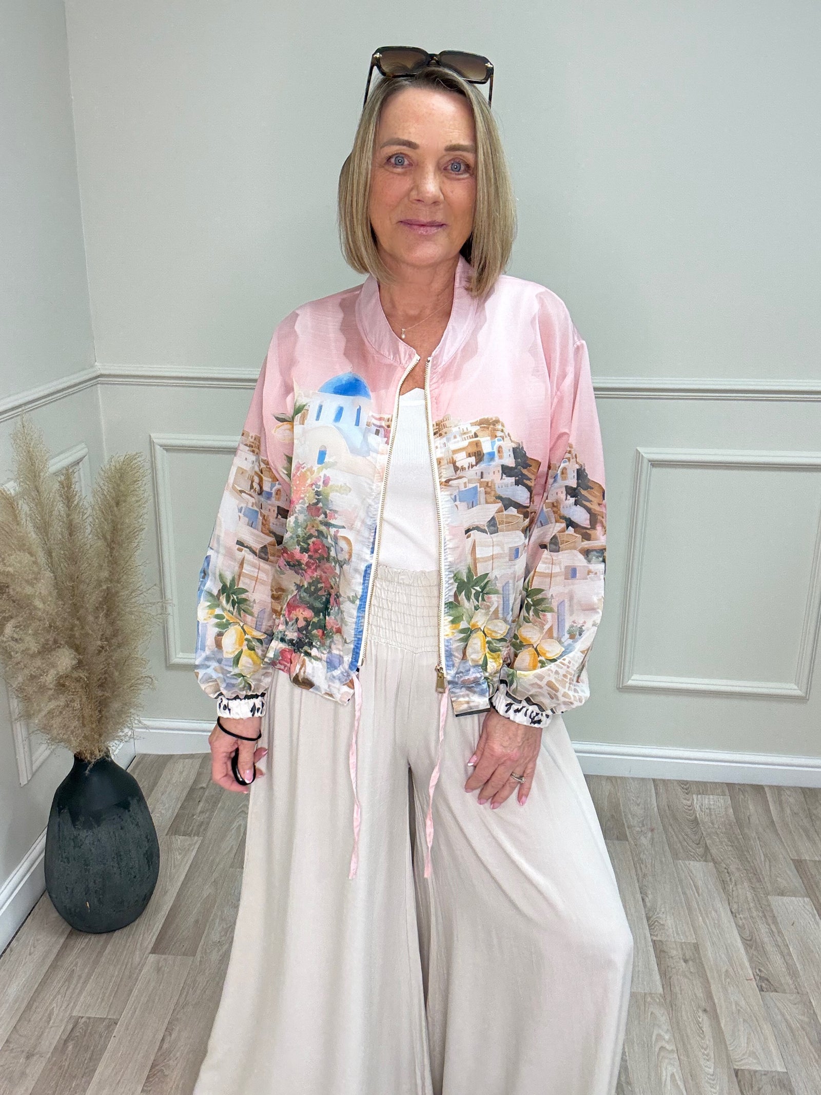 Nyla Sheer Printed Bomber Jacket 8-16 Santorini Pink