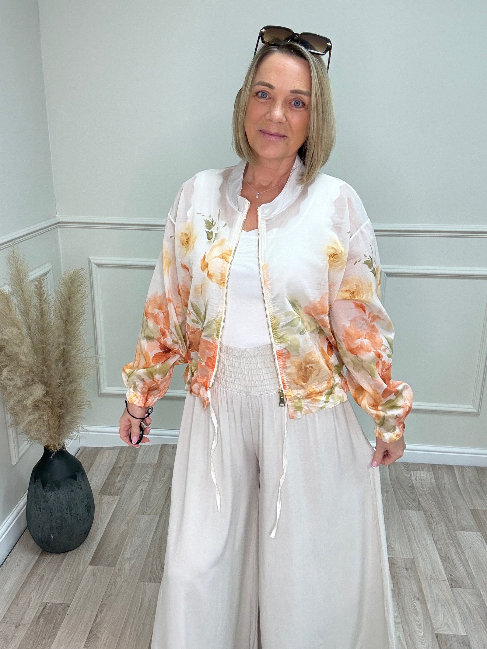 Nyla Sheer Printed Bomber Jacket 8-16 Blossom Peach