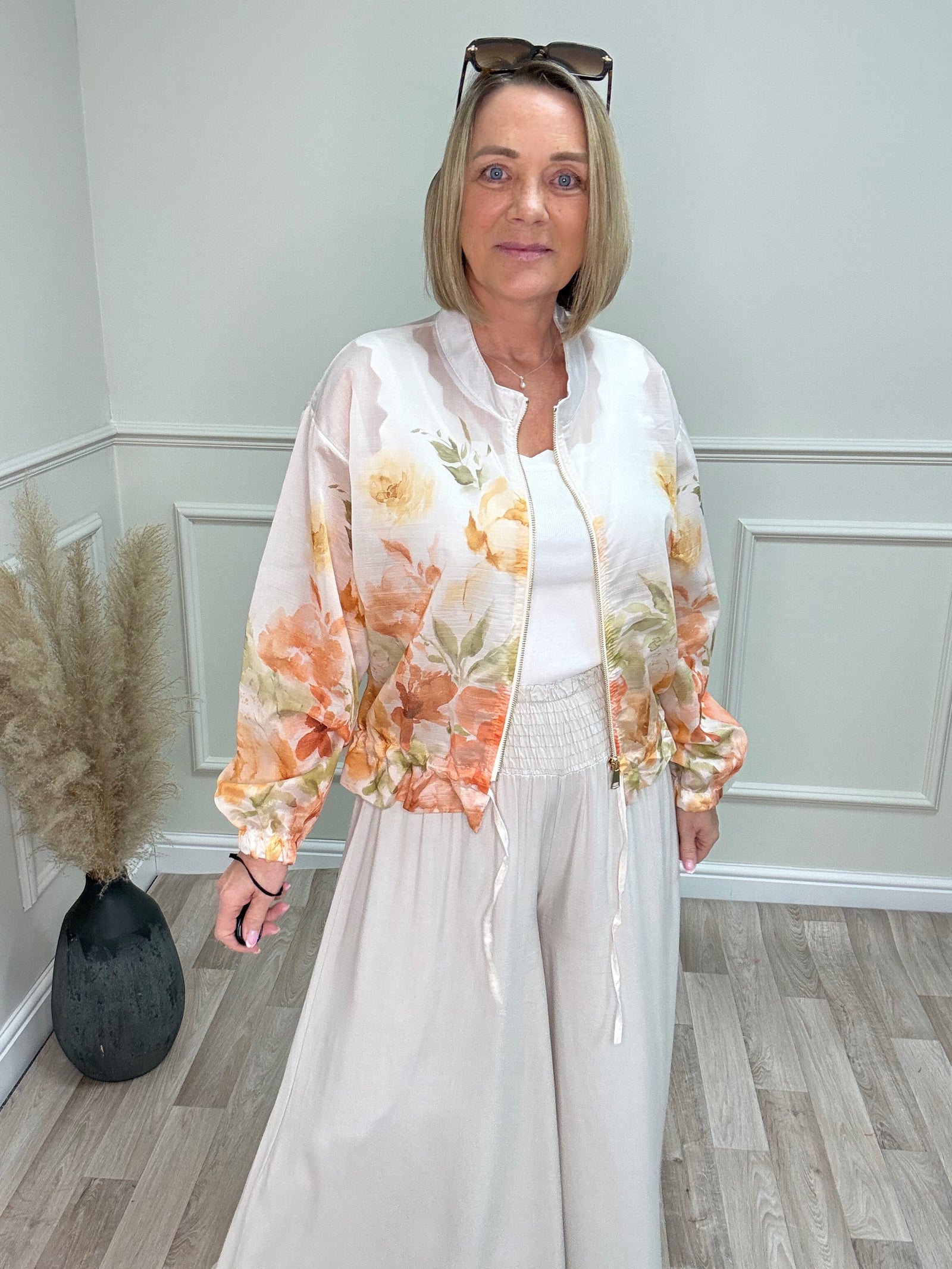 Nyla Sheer Printed Bomber Jacket 8-16 Blossom Peach