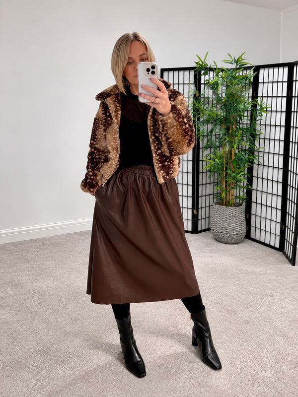 Marlowe PU Midi Skirt – Chocolate