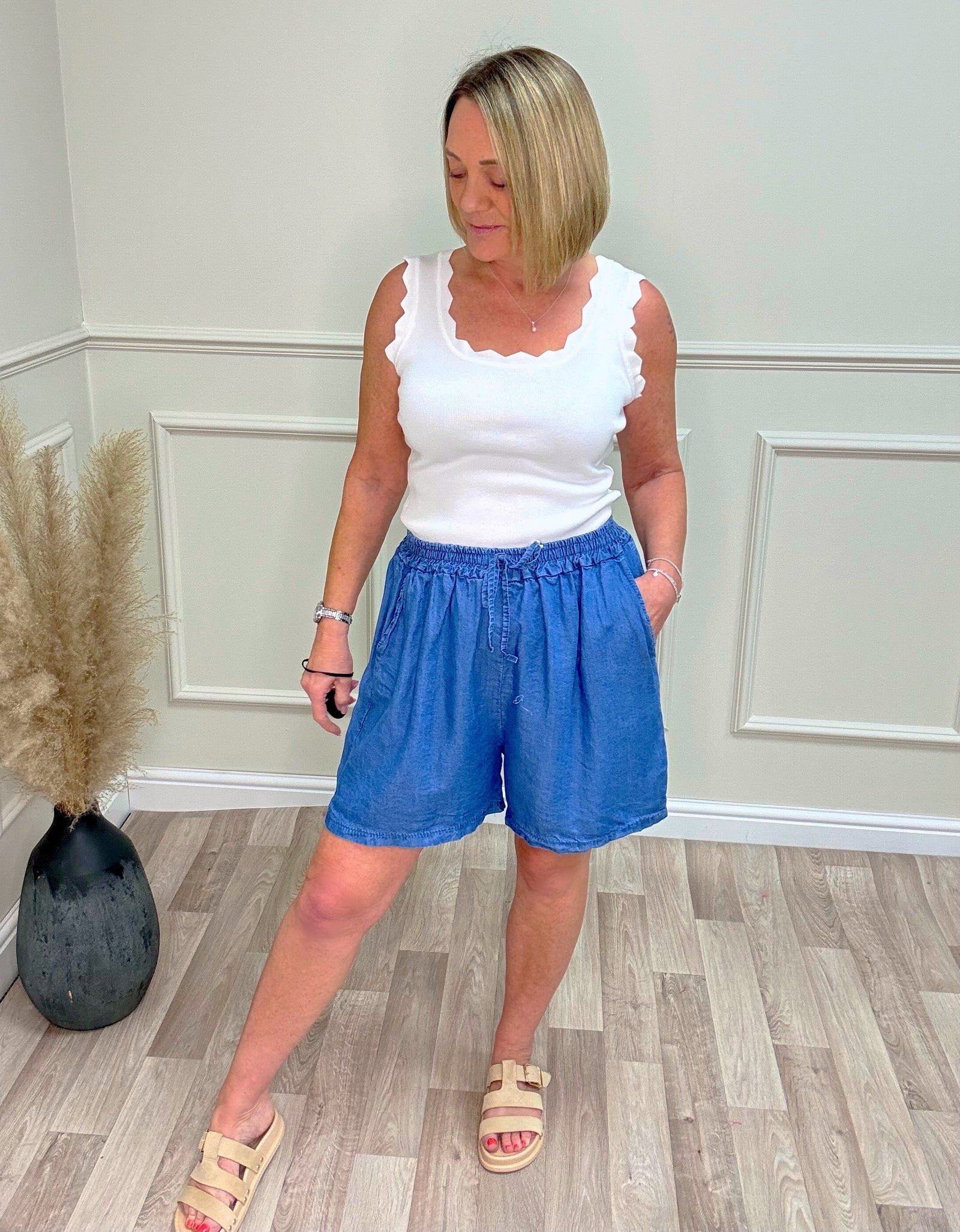 Elsie Chambray Wide Leg Shorts 8-18 Mid