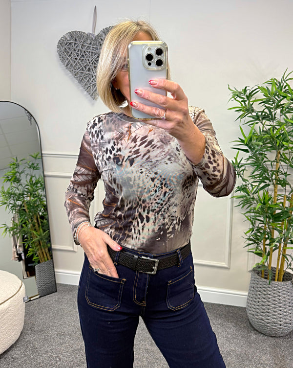 Carissa Abstract Animal Print Mesh Top 8-18