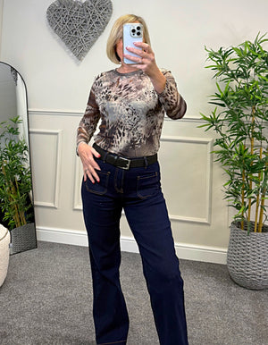 Carissa Abstract Animal Print Mesh Top 8-18