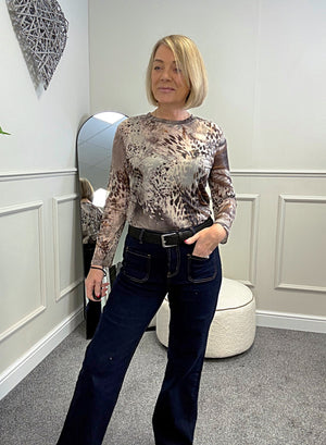 Carissa Abstract Animal Print Mesh Top 8-18