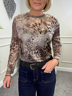 Carissa Abstract Animal Print Mesh Top 8-18