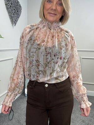 Eliza Floral Sheer Blouse 8-16 Sand