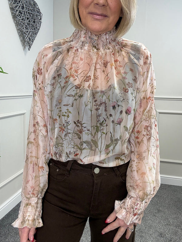 Eliza Floral Sheer Blouse 8-16 Sand