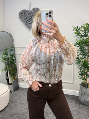 Eliza Floral Sheer Blouse 8-16 Sand