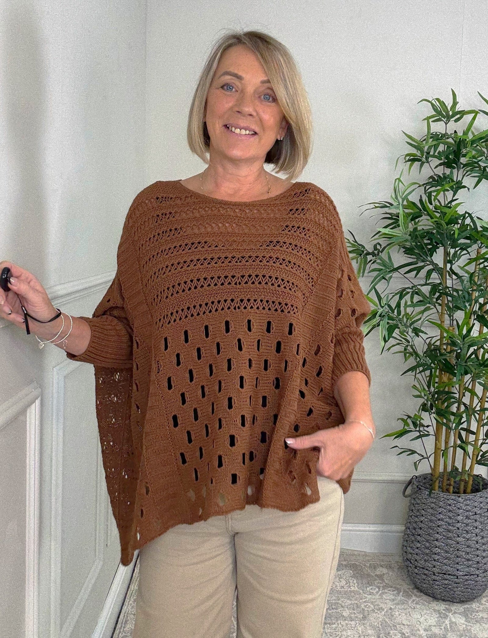 Felicity Oversized Crochet Jumper 8-18 Rust
