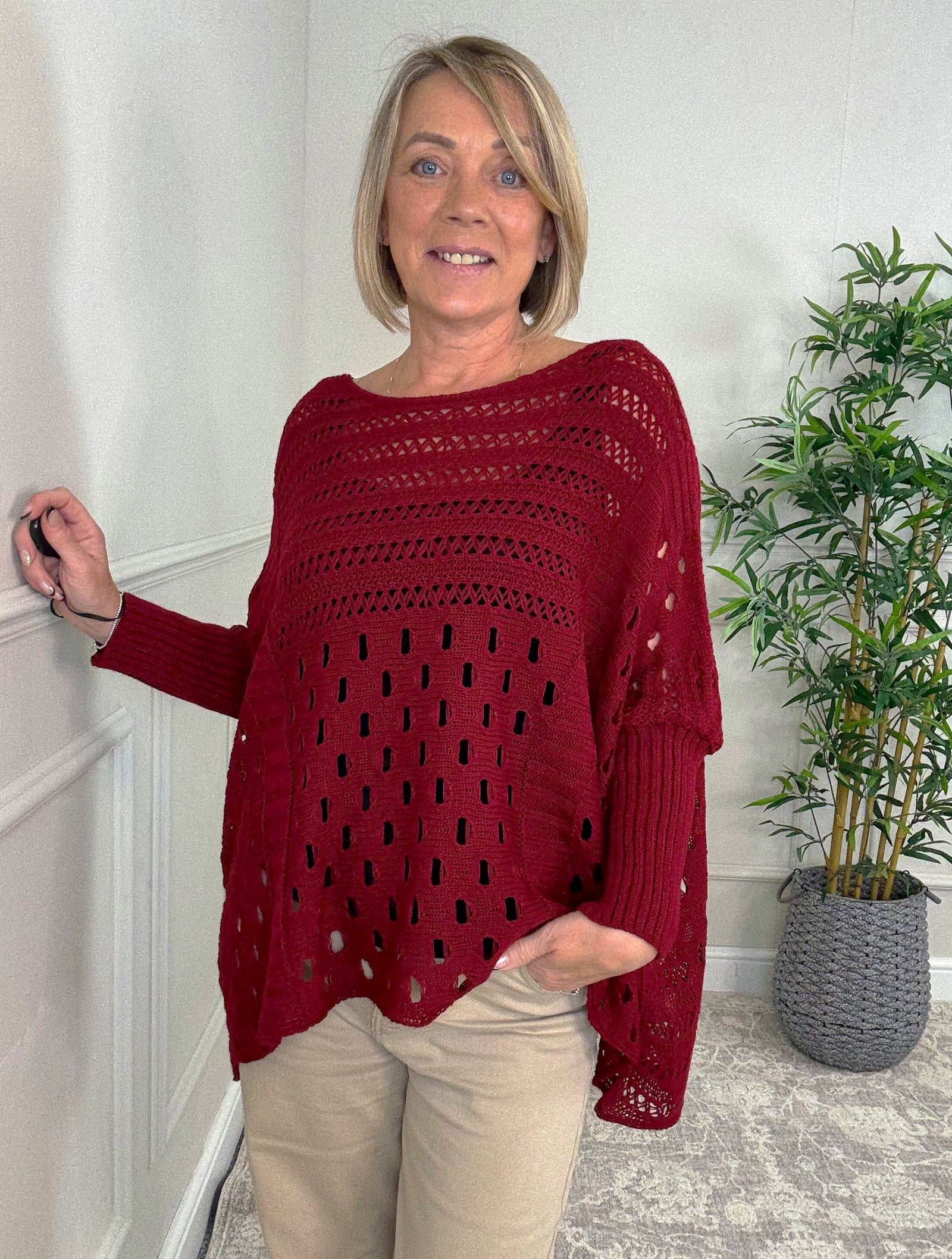 Felicity Oversized Crochet Jumper 8-18 Wine