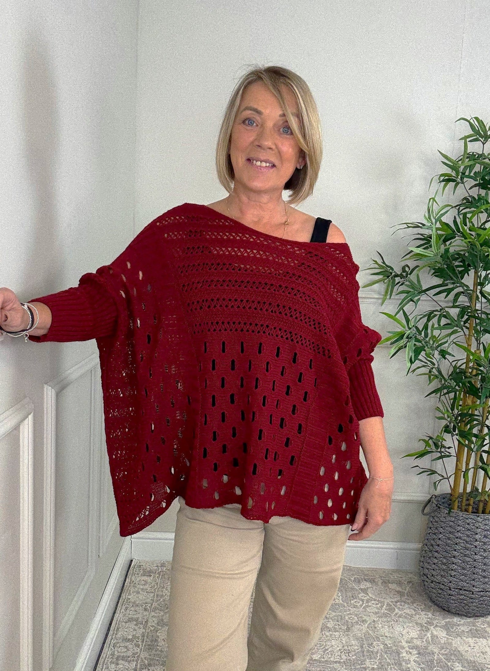 Felicity Oversized Crochet Jumper 8-18 Wine