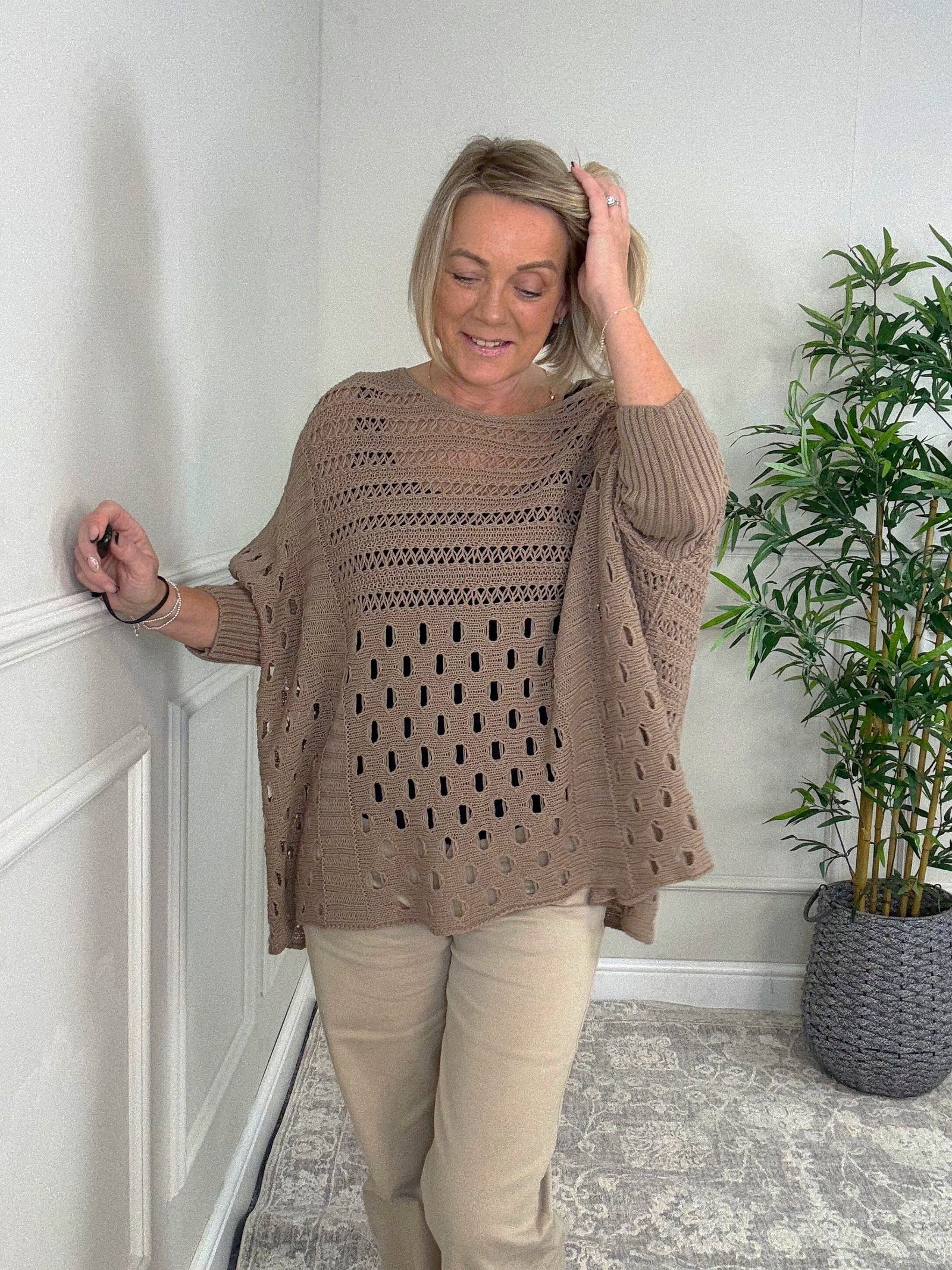 Felicity Oversized Crochet Jumper 8-18 Mocha