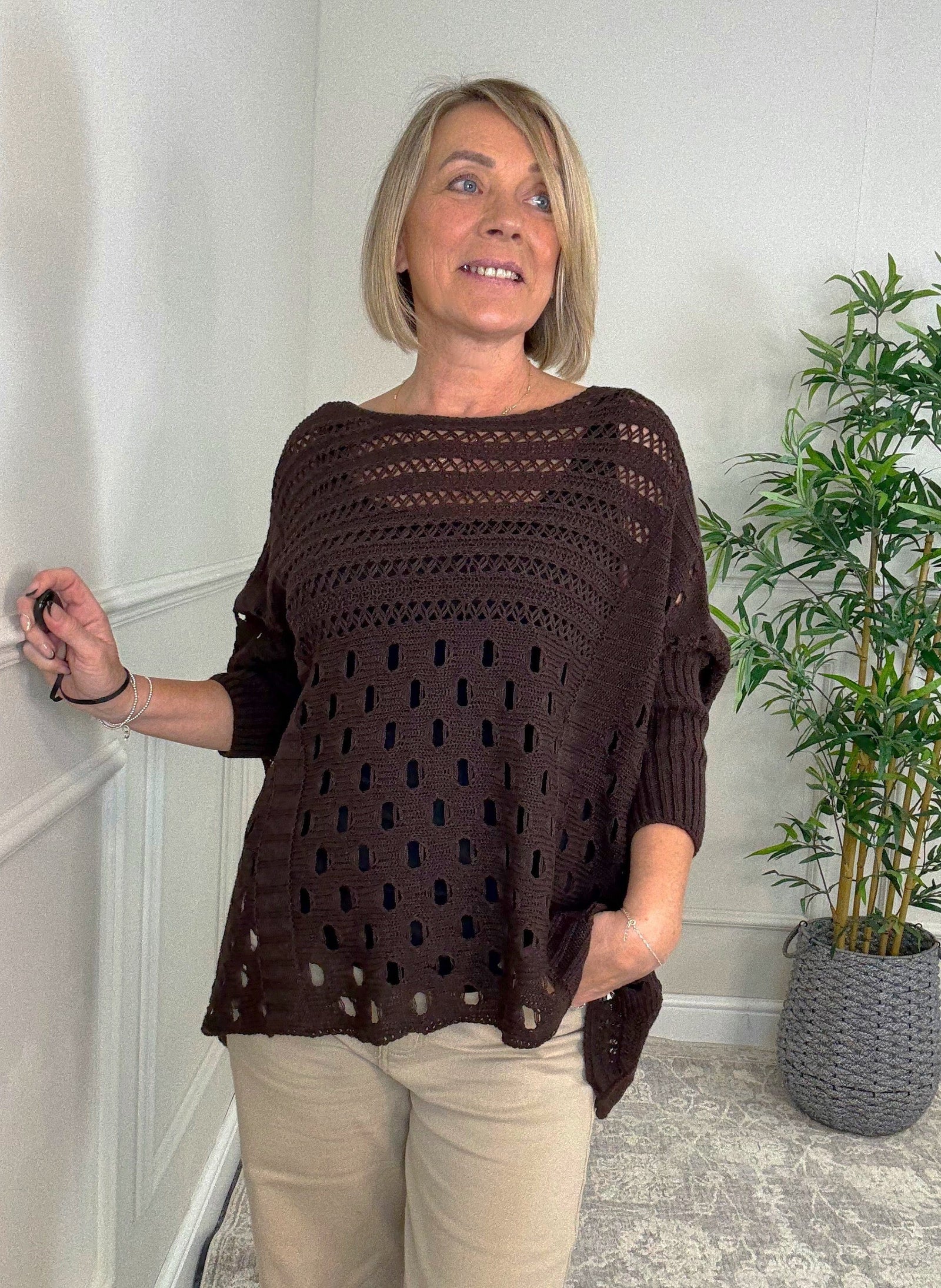 Felicity Oversized Crochet Jumper 8-18 Chocolate