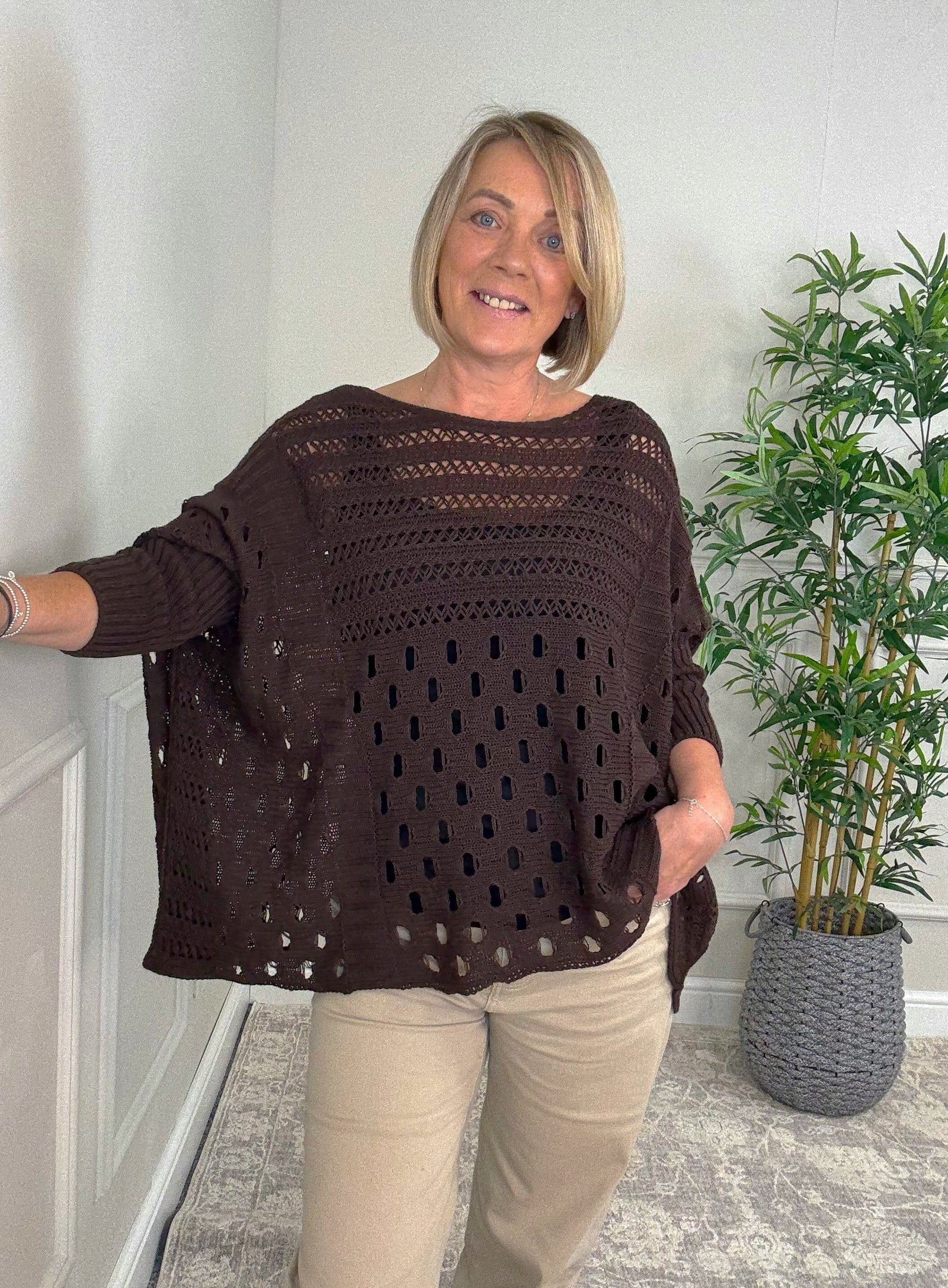 Felicity Oversized Crochet Jumper 8-18 Chocolate