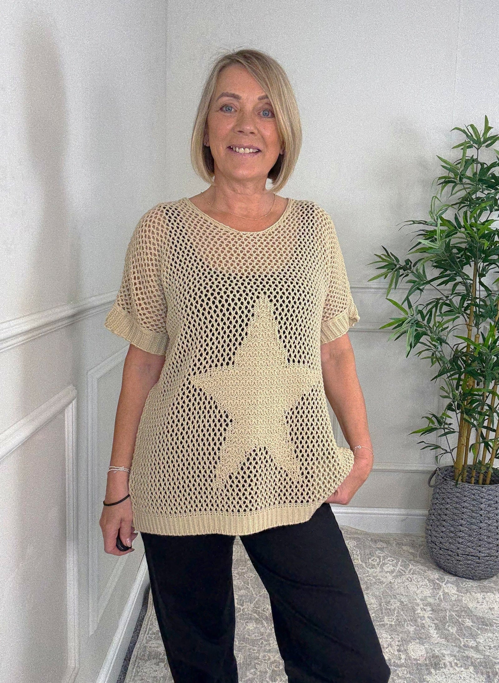 Star Mesh Knit Jumper 8-18 Sand