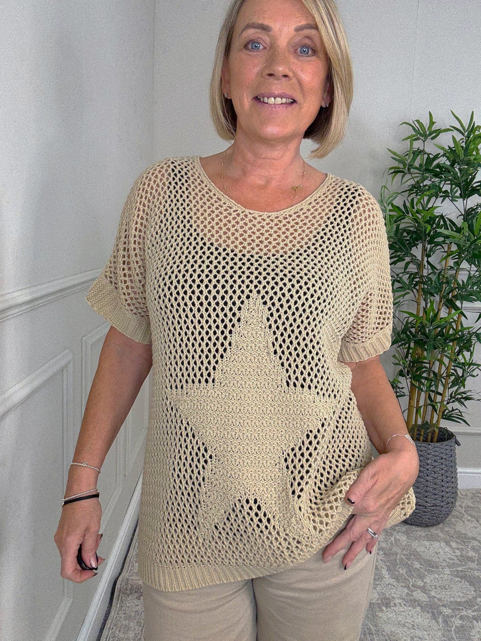 Star Mesh Knit Jumper 8-18 Sand