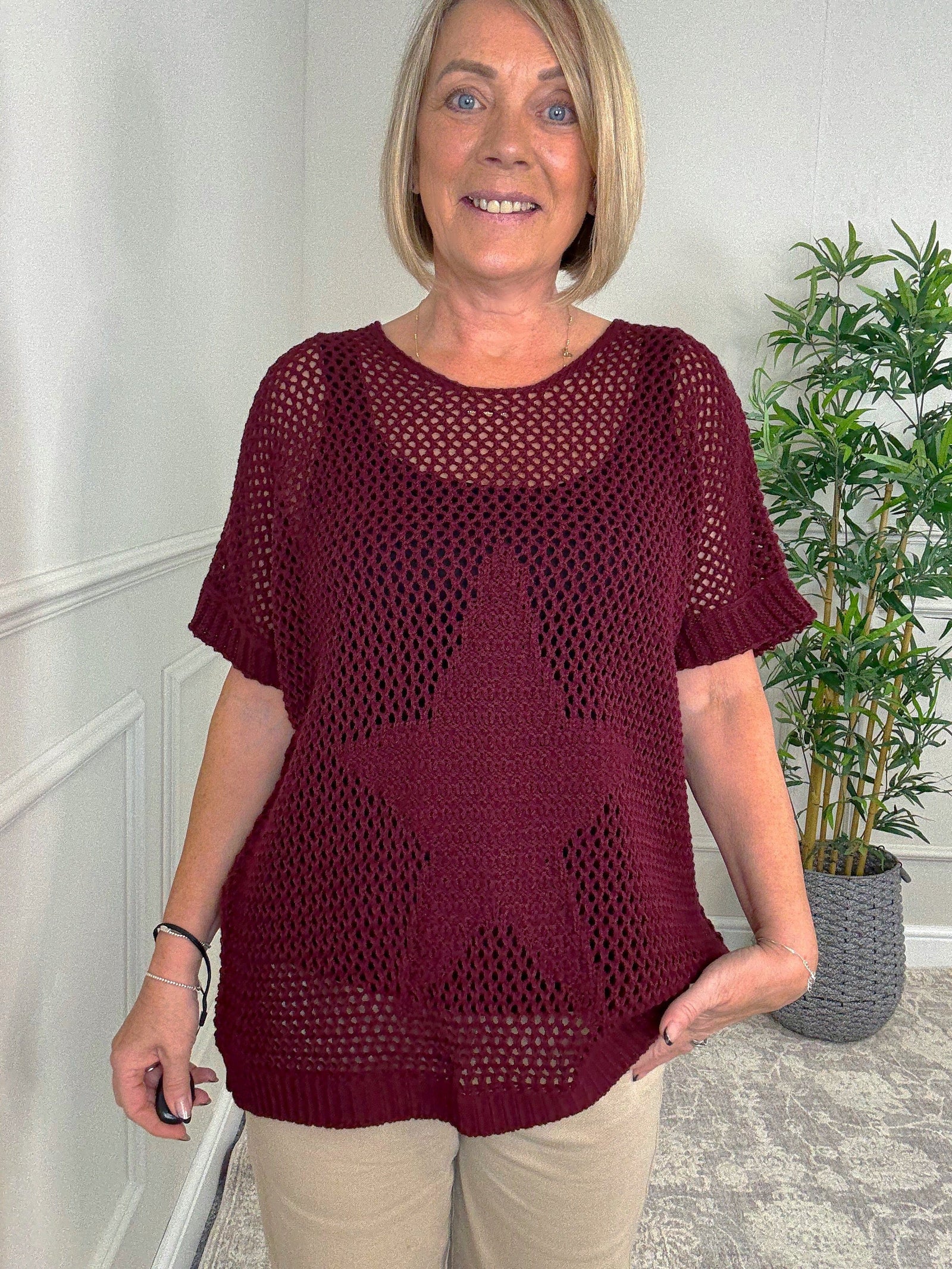 Star Mesh Knit Jumper 8-18 Wine