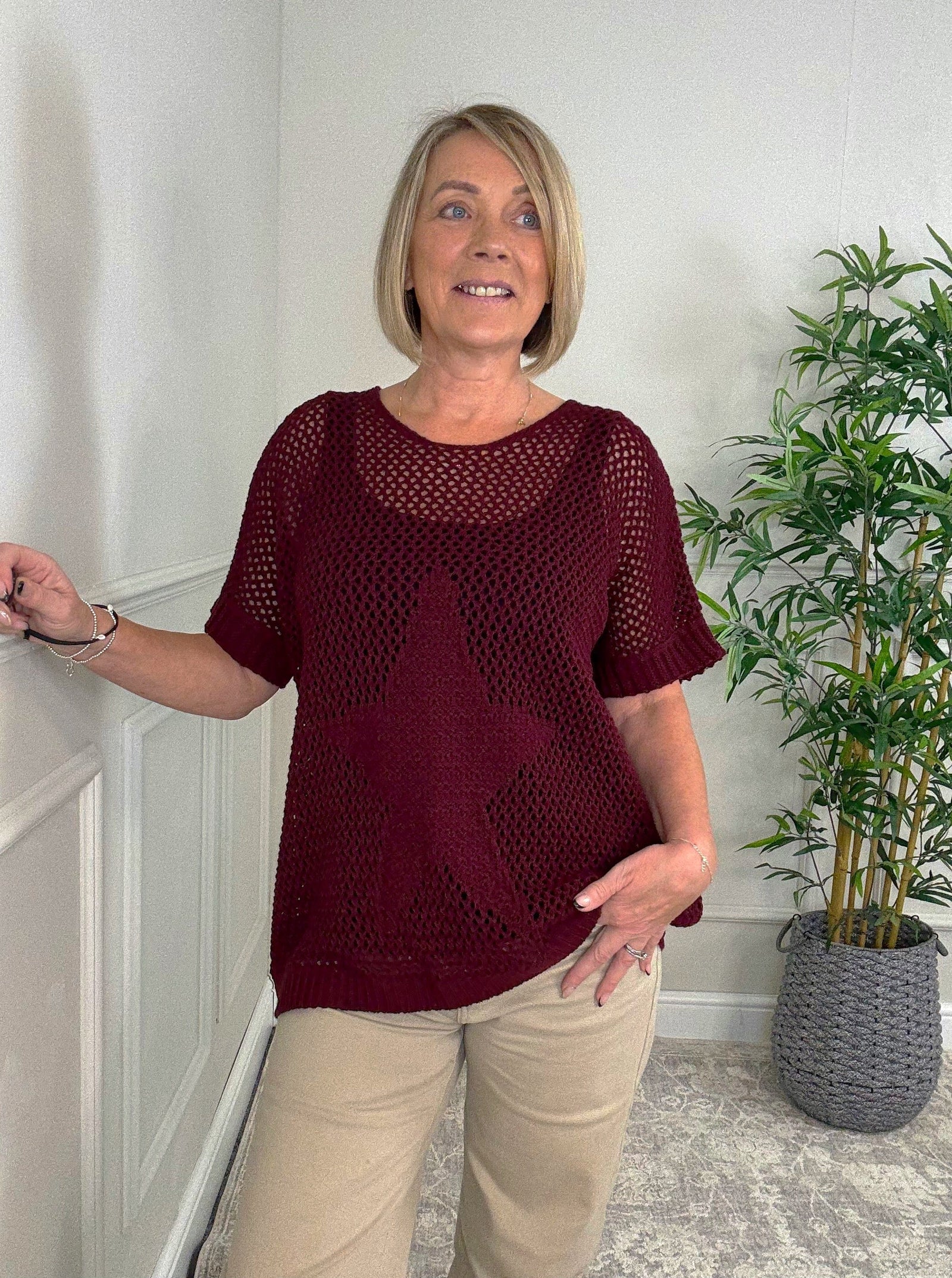 Star Mesh Knit Jumper 8-18 Wine