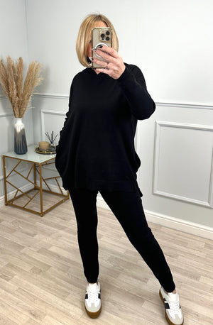 Isabelle Hooded Knitted  Lounge Wear Set Black