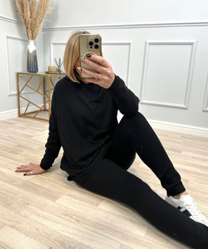 Isabelle Hooded Knitted  Lounge Wear Set Black
