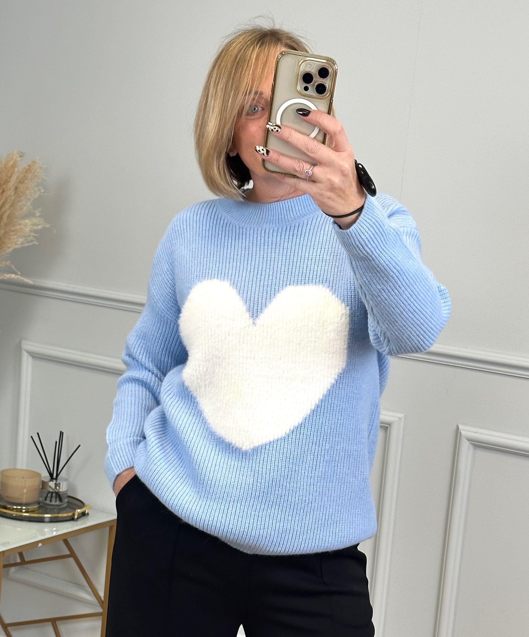 Valeria Fluffy Heart Jumper 8-18 Blue - Susie's Boutique