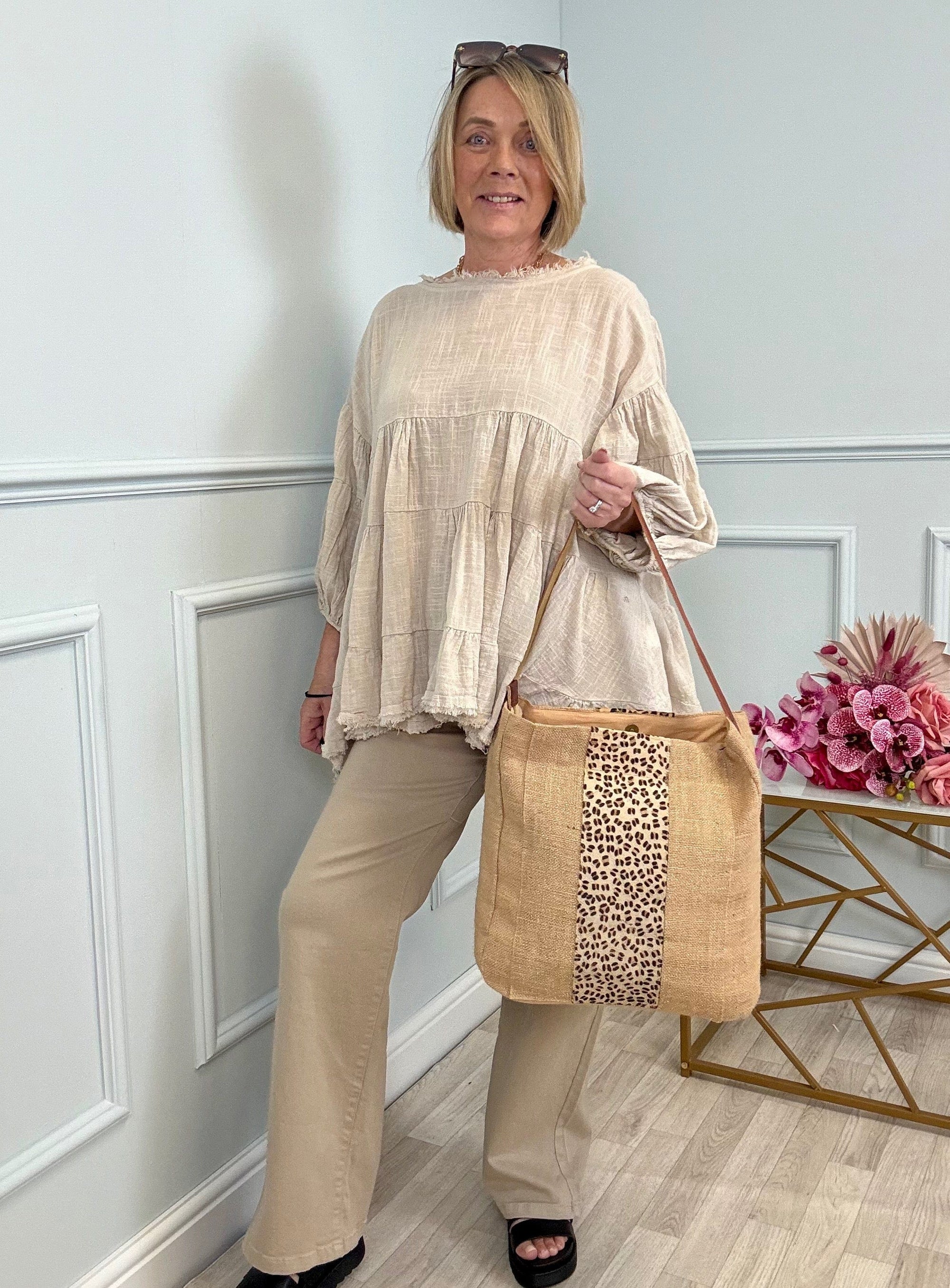Alessia Frill Hem Boho Smock Top One Size Sand