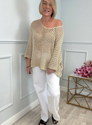 Naya Open-Knit Crochet Sweater 10-20 V neck