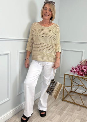 Athena Open-Knit Jumper – Gold Lurex, Relaxed Fit One Size 10-18
