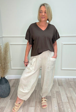 Larisa Quirky Linen Barrel Cocoon Pants 8-14 Sand